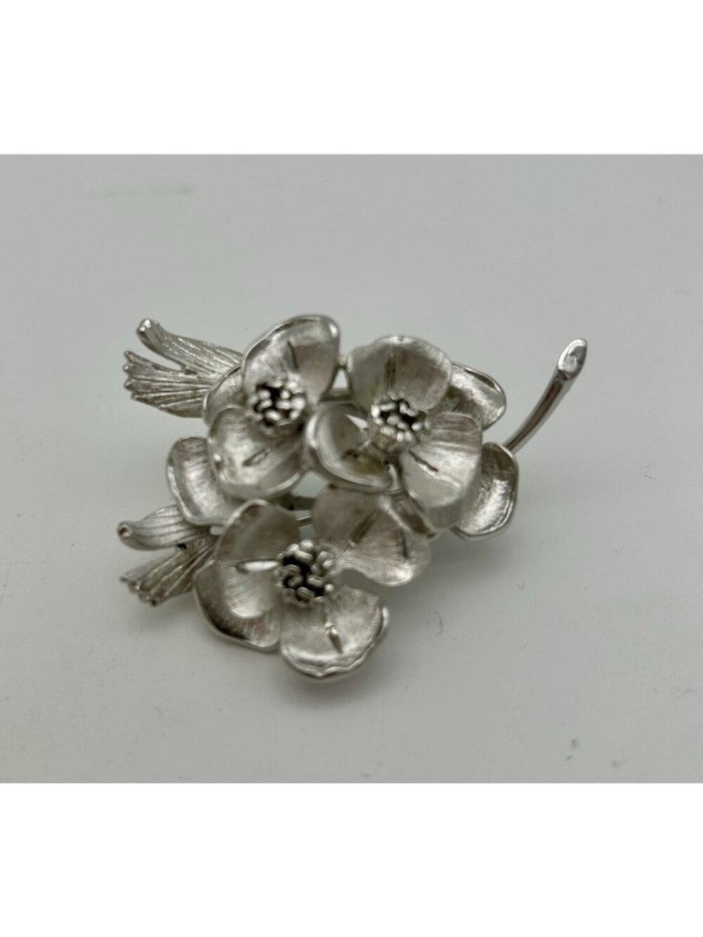 Vintage Corocraft Floral/Poppy Silver Tone Brooch-2.25"x 2"